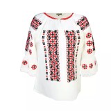 Cumpara ieftin Bluza Tip Ie Traditionala Alba cu Motiv Geometric Rosu de Dama - IMS150