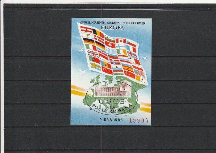 ROMANIA 1986 LP 1168 C.S.C.E. VIENA 86 COLITA NEDANTELATA MNH NESTAMPILATA