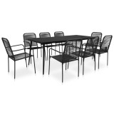 Cumpara ieftin Set mobilier de grădină, 9 piese, negru, sfoară bumbac și oțel