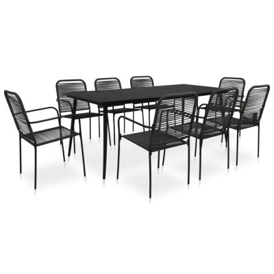 vidaXL Set mobilier de grădină, 9 piese, negru, sfoară bumbac și oțel 3058280 foto