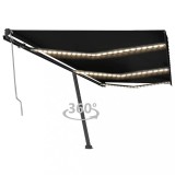 vidaXL Copertină automată cu senzor v&acirc;nt &amp; LED, antracit, 600x300 cm