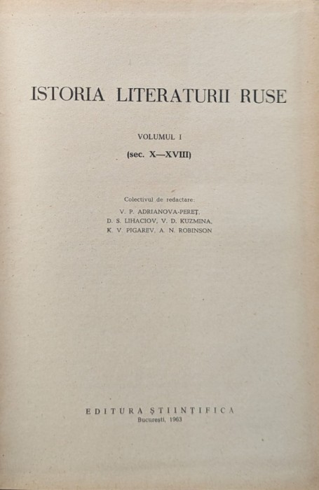 Istoria Literaturii Ruse Vol. 1 - Colectiv ,559895