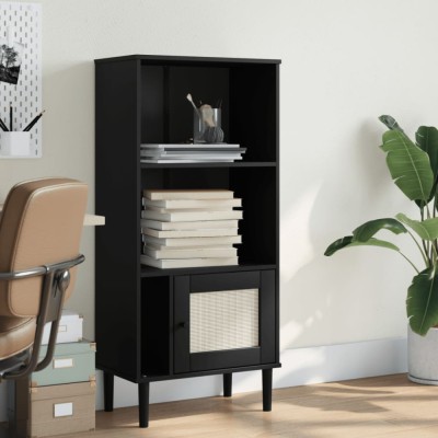 Gossi biblioteca senja aspect ratan negru 60x35x130 cm lemn masiv pin foto