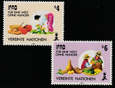 Natiunile Unite Vienna 1988-Fond intrn.pt.dezv.agriculturii.,dant,MNH,Mi.79-80 foto