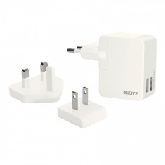 Duo-incarcator universal Leitz Complete USB pentru perete, 12W, 3 adaptoare incluse, alb foto