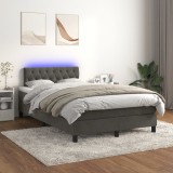 VidaXL Pat cu arcuri, saltea și LED, gri &icirc;nchis, 120x200 cm, catifea 3134574