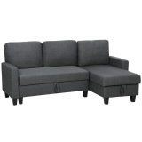 HOMCOM Canapea Extensibilă cu 3 Locuri cu Șezlong și Spațiu de Depozitare, 197x129x85 cm, Gri &Icirc;nchis | Aosom Romania