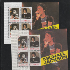 St.Vincent 1985-Arta,Muzica,Michael Jackson,varietati culoare,2.bloc. MNH.Bl.27