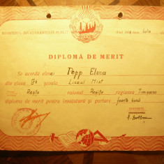 Diploma de Merit - Liceul Mixt Resita 1953 , cl.IX