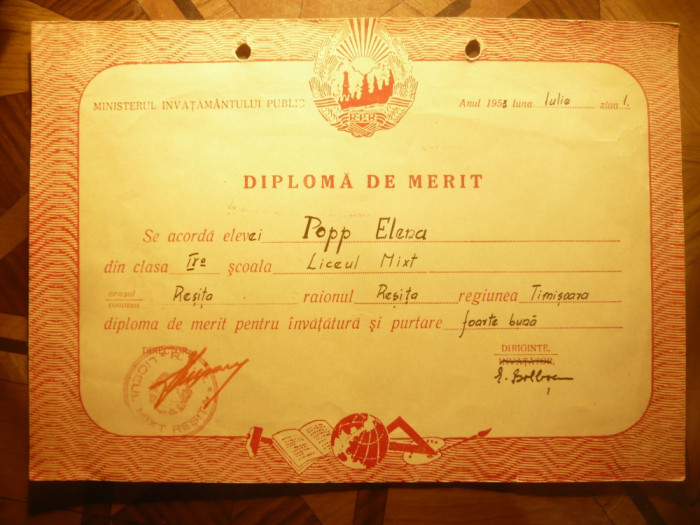 Diploma de Merit - Liceul Mixt Resita 1953 , cl.IX