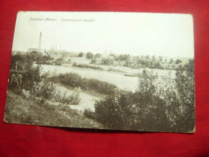 Ilustrata Satu Mare - pe malul raului Somes circulat 1916