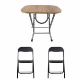 Masa plianta cu blat MDF 50x80x75 cm si 2 scaune bucatarie pliabile metalice