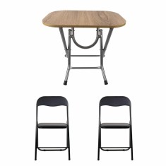 Masa plianta cu blat MDF 50x80x75 cm si 2 scaune bucatarie pliabile metalice