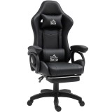 HOMCOM Scaun de Gaming cu Masaj, Spătar &Icirc;nclinabil, Suport Lombar și Suport pentru Picioare, 65x68x120-128 cm, Negru | Aosom Romania