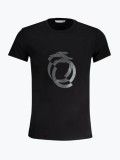 Tricou barbati cu imprimeu cu logo si decolteu la baza gatului, Negru, XL