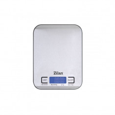 Cantar alimentar digital Zilan, 5 kg, 1 gr, display LCD, inchidere automata, indicator baterie descarcata, inox, Gri