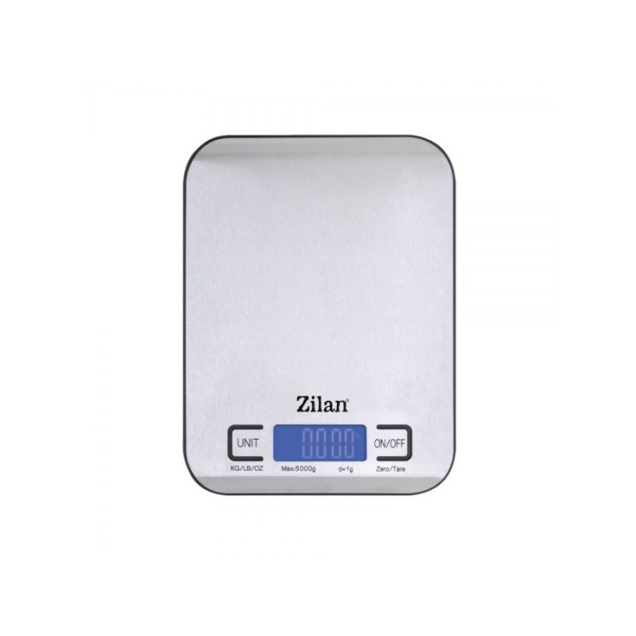 Cantar alimentar digital Zilan, 5 kg, 1 gr, display LCD, inchidere automata, indicator baterie descarcata, inox, Gri
