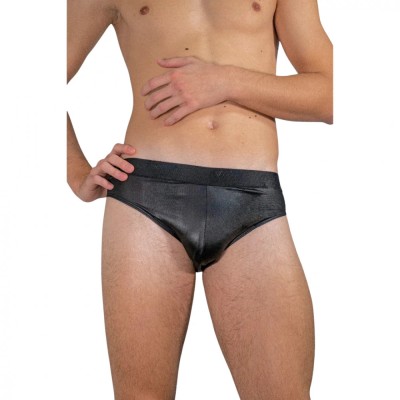 Slip clasic barbati din microfibra lucioasa - M - Negru foto