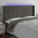 VidaXL Tăblie de pat cu LED, gri &icirc;nchis, 183x16x118/128 cm, catifea