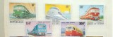 Serie timbre Ciad &ndash; Trenuri celebre ale lumii (Orient Express, Osaka Express, Train Bleu, TEE), 5 valori, ștampilată -A40