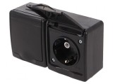 Conector alimentare AC soclu 2P PE 250VAC 16A negru murale