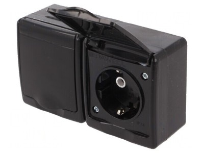 Conector alimentare AC soclu 2P PE 250VAC 16A negru murale foto