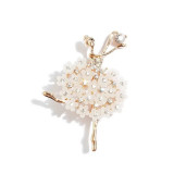 Cumpara ieftin Brosa Ballerina, aurie, model floral in forma de balerina, decorata cu pietre