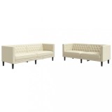Cumpara ieftin Set canapele Chesterfield cu 2 locuri, crem, piele eco.