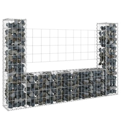 vidaXL Coș de gabion &amp;icirc;n formă de U, 2 st&amp;acirc;lpi, 140x20x100 cm, fier foto