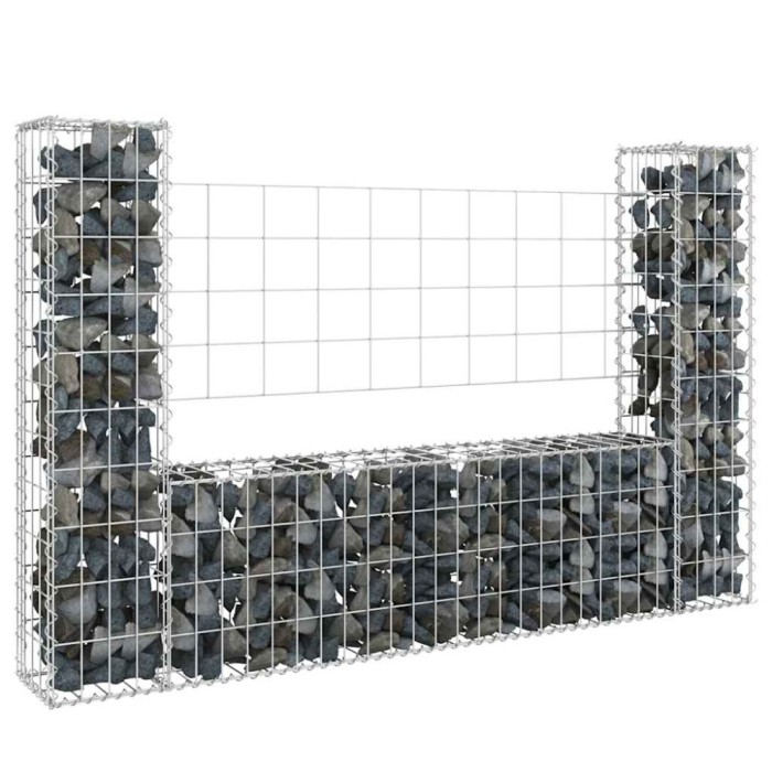 vidaXL Coș de gabion &icirc;n formă de U, 2 st&acirc;lpi, 140x20x100 cm, fier