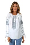 Bluza tip ie traditionala dama DEC, alb/gri , marimea 3XL, Casual, Bumbac
