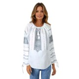 Bluza tip ie traditionala dama DEC, alb/gri , marimea M
