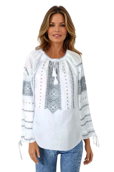 Bluza tip ie traditionala dama DEC, alb/gri , marimea L