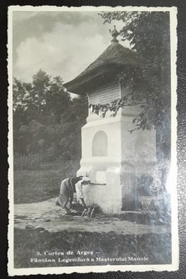 carte postala, Curtea de Arges, Fantana Legendara a Mesterului Manole, 1940 foto
