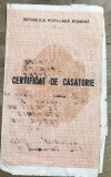 ACTE (4) Certificat de căsătorie RPR, evaluare: stare acceptabilă cu uzură pe margini, vechi de colecție.