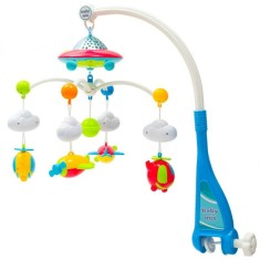 Carusel muzical, BabyMix, Pentru patut bebelusi, Cu proiectii, Cu 107 melodii si sunete ale naturii, Cu 4 jucarii, Blue foto