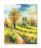 Cumpara ieftin Tablou peisaj pictat manual, La bunici, 60x50cm ulei pe panza, gata de expus pe perete