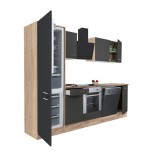 Mobilă Bucătărie Leziter Yorki 280 cm, Stejar Sonoma / Antracit, Bloc Complet cu Frigider Inferior