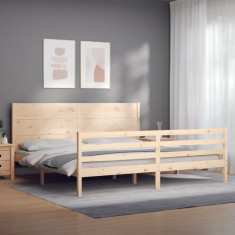 vidaXL Cadru de pat cu tăblie Super King Size, lemn masiv