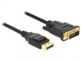 Cablu Displayport 1.2 la DVI 24+1 pini 4K30Hz T-T pasiv 1m negru, Delock 85312