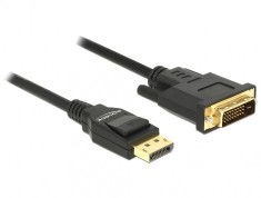 Cablu Displayport 1.2 la DVI 24+1 pini 4K30Hz T-T pasiv 2m negru, Delock 85313