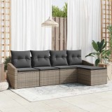 vidaXL Set de dining pentru grădină, 5 piese, perne gri din ratan sintetic