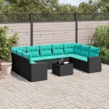 vidaXL Set canapele de grădină cu perne, 10 piese, negru, poliratan 3219397