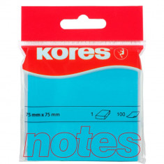 Notite Adezive Kores, 100 File, 75x75 mm, Albastru Neon, Bloc Notes, Sticky Notes, Post-it, Post-it-uri, Bloc de Hartie, Notite pentru Birou, Notite A