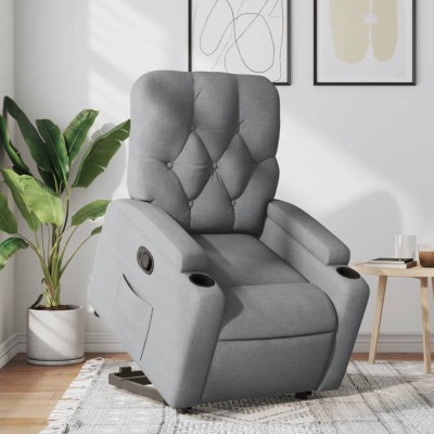 vidaXL Fotoliu rabatabil cu ridicare, gri deschis, material textil 3204710 foto