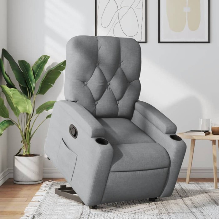 vidaXL Fotoliu rabatabil cu ridicare, gri deschis, material textil 3204710