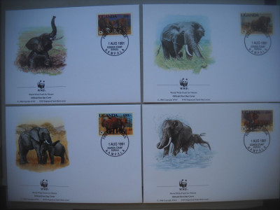 HOPCT PLIC S FDC 1863 UGANDA -ELEFANTUL AFRICAN 1991-SET 4 FDC FAUNA-WWF foto