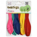 Set 6 Baloane aniversare PartyGo cifra 2, 30cm, imprimate, diverse culori