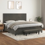 Cumpara ieftin Gossi pat box spring cu saltea, gri inchis, 200x200 cm, catifea