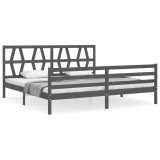 Cumpara ieftin Cadru pat cu tablie 200x200 cm, gri, lemn masiv